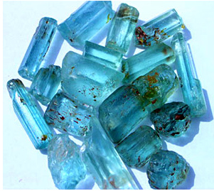 Aquamarine many crystals tough