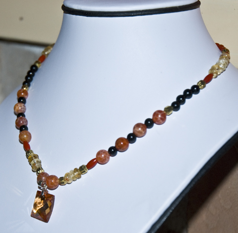 CITRINE creative necklace with fire agate beads black tourmaline beads