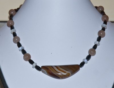 peach moonstone large beads white moonstone rondelles black tourmaline with agate pendant