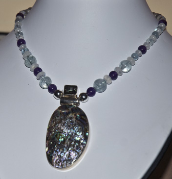 moonstone rondelles large blue aquamarine beads purple amethyst with pura shell pendant and faux alexanderite gemstone