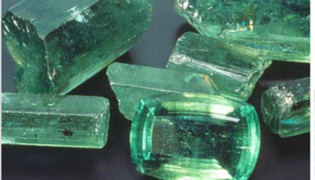 Emeralds cut and faceted and rough