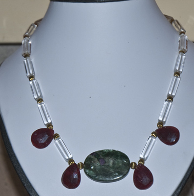 Ruby oval facets with fuschite pendant