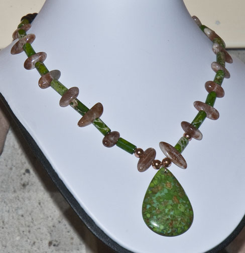 Sunstone ovals with tube green jasper