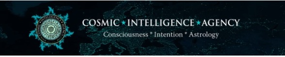 Cosmic Intelligence Agency logo with an astrological wheel and the words Consciousness, Intention, and Astrology